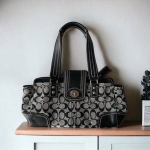 Coach Black Leather & Canvas Hampton Satchel